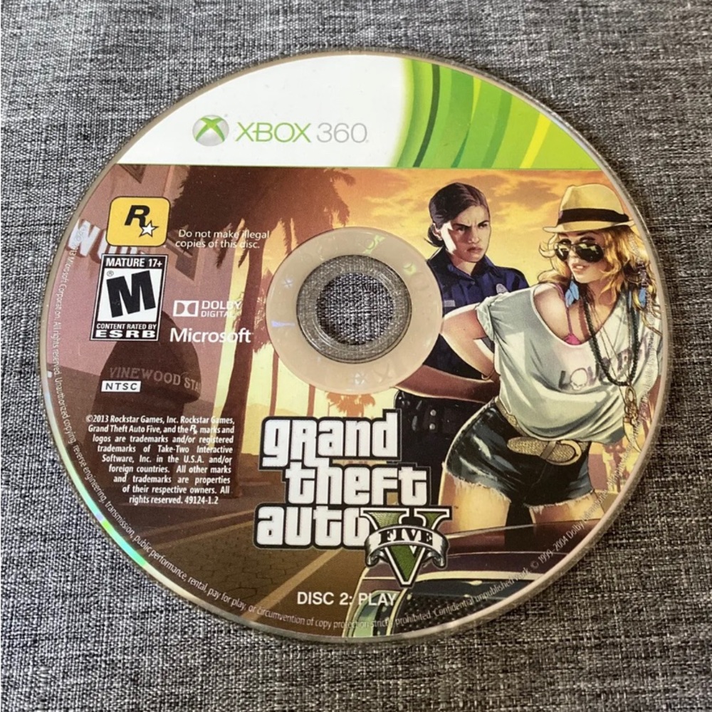 Grand Theft Auto V (Microsoft Xbox 360, 2013) Disc 2 Play Only Tested Working.